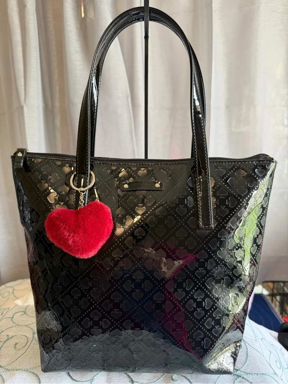 Kate Spade Emerald Avenue Jeralyn Black Patent Tote Bag with Heart Charm